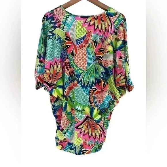 Trina Turk Recreation Resort Tropical Bright Colorful Shirt Tunic Dress Top XS - Picture 2 of 12